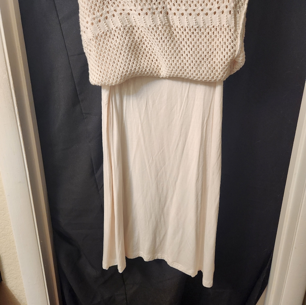 Knitted cream sundress (with cream liner attached). Size L